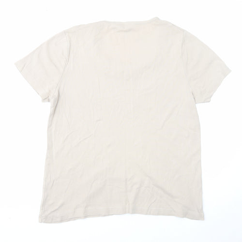 Bonmarché Womens Beige Cotton Basic T-Shirt Size M Scoop Neck
