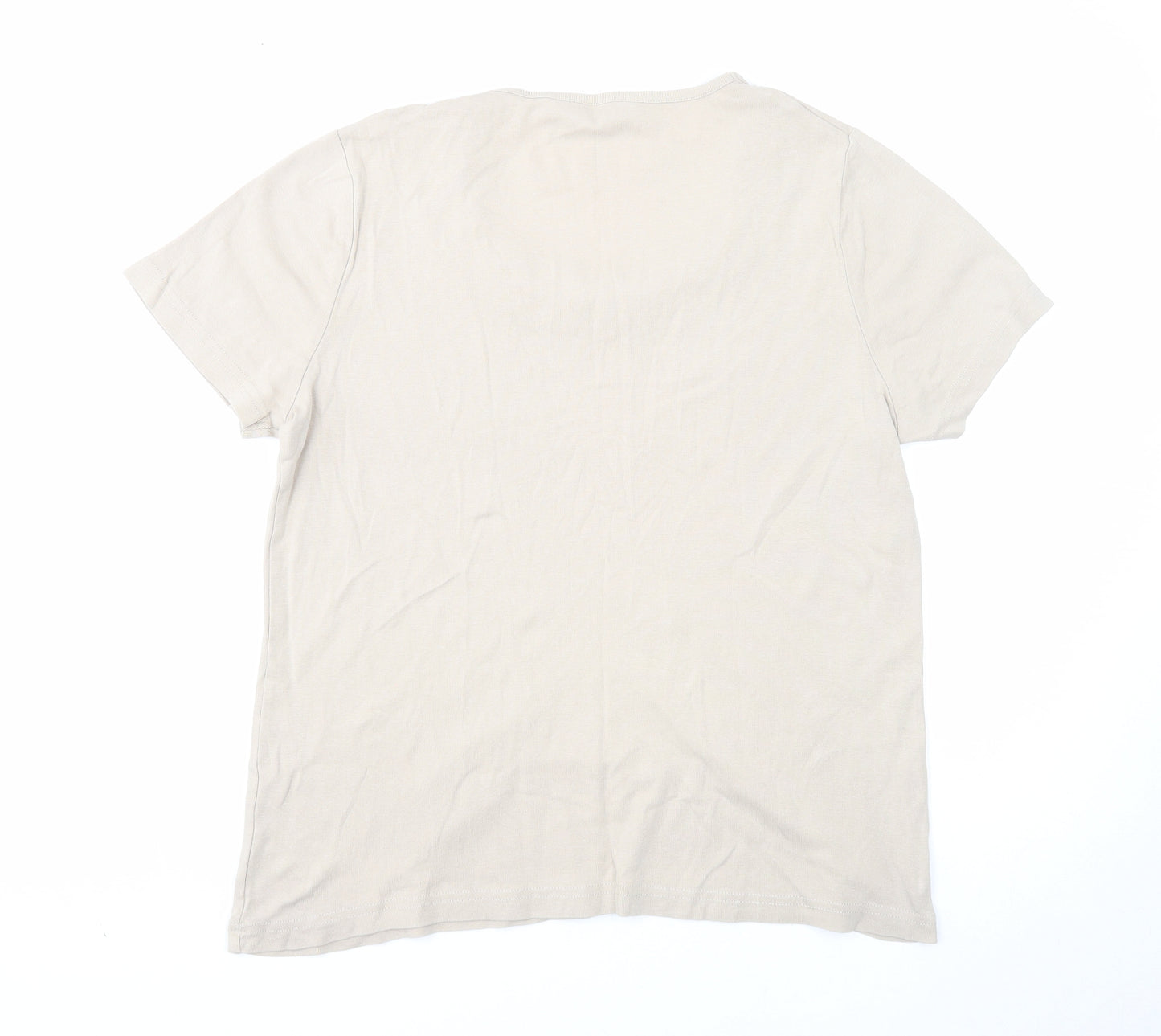 Bonmarché Womens Beige Cotton Basic T-Shirt Size M Scoop Neck