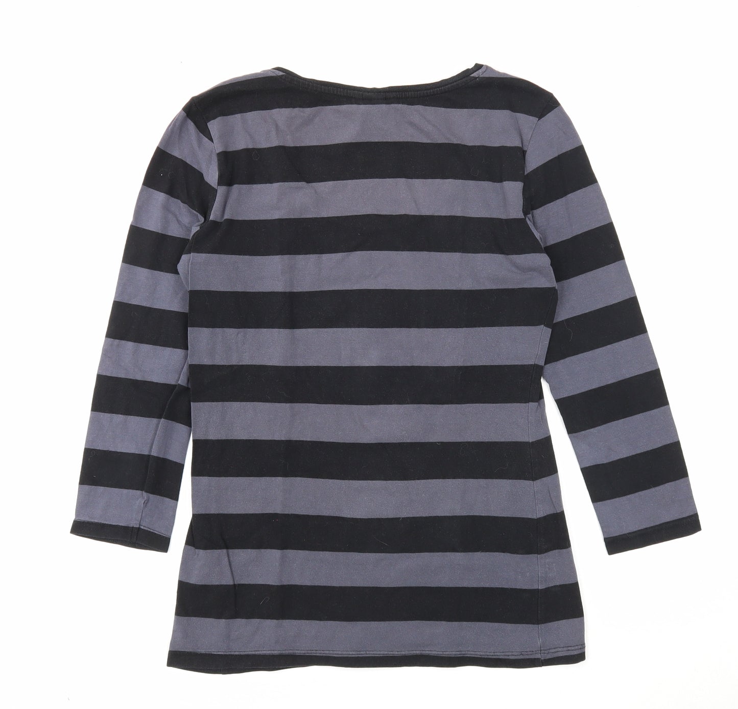H&M Womens Black Striped Cotton Basic Blouse Size M Scoop Neck