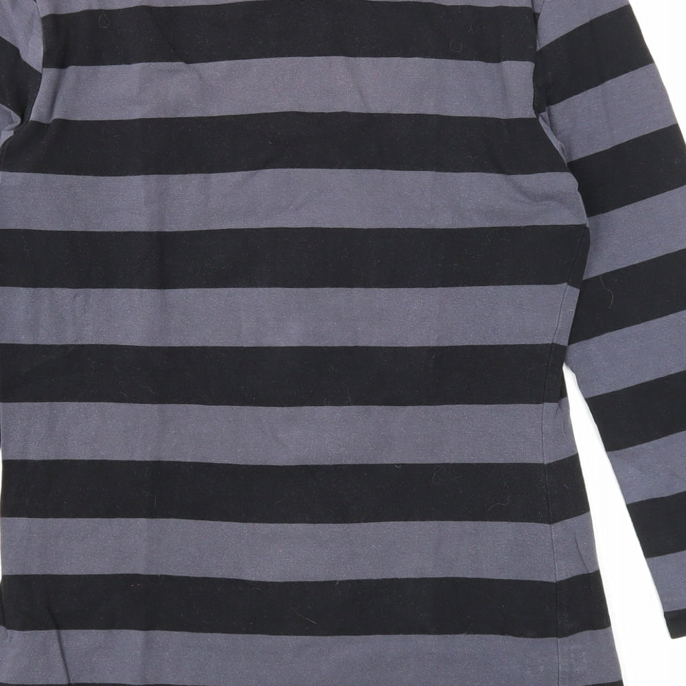 H&M Womens Black Striped Cotton Basic Blouse Size M Scoop Neck