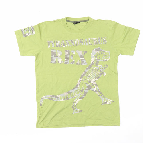NEXT Boys Green Cotton Basic T-Shirt Size 11 Years Round Neck Pullover - Dinosaur