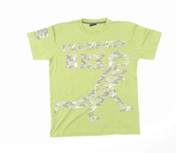 NEXT Boys Green Cotton Basic T-Shirt Size 11 Years Round Neck Pullover - Dinosaur