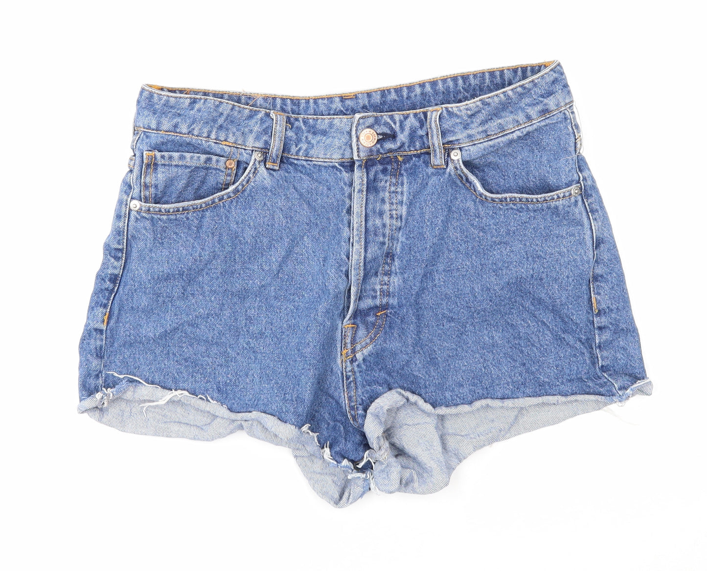 &Denim Womens Blue Cotton Boyfriend Shorts Size 14 Regular Zip