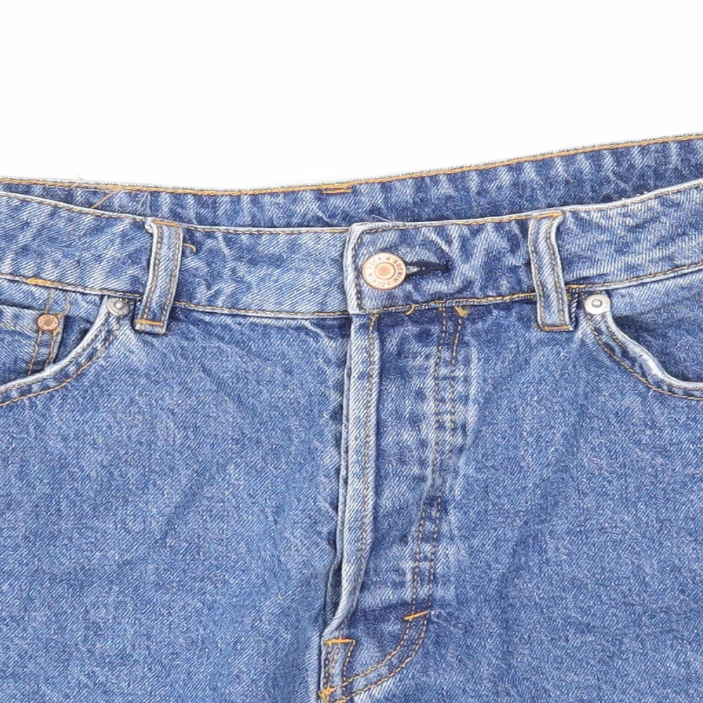 &Denim Womens Blue Cotton Boyfriend Shorts Size 14 Regular Zip
