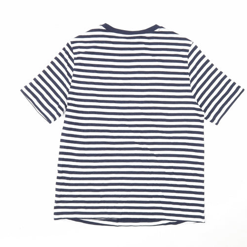 Marks and Spencer Womens Blue Striped Cotton Basic T-Shirt Size 12 Scoop Neck