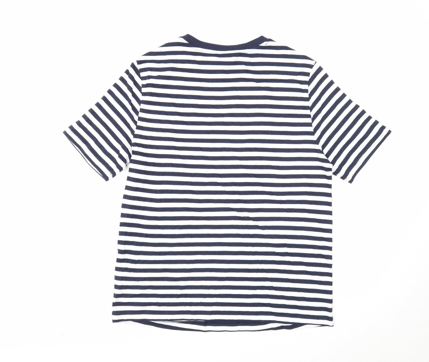 Marks and Spencer Womens Blue Striped Cotton Basic T-Shirt Size 12 Scoop Neck