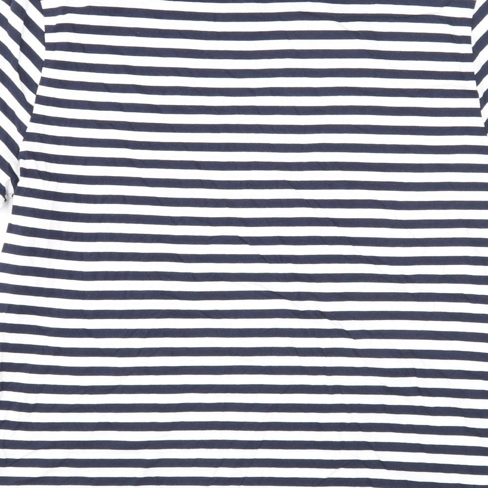 Marks and Spencer Womens Blue Striped Cotton Basic T-Shirt Size 12 Scoop Neck