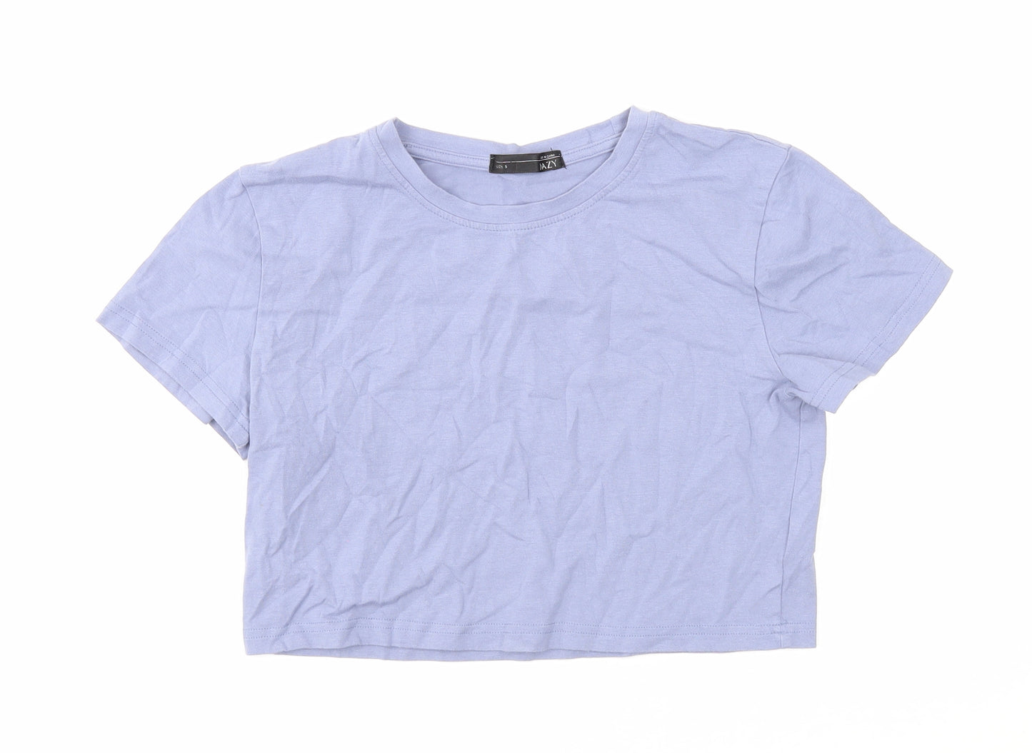 Dazy Womens Blue Cotton Cropped T-Shirt Size S Scoop Neck