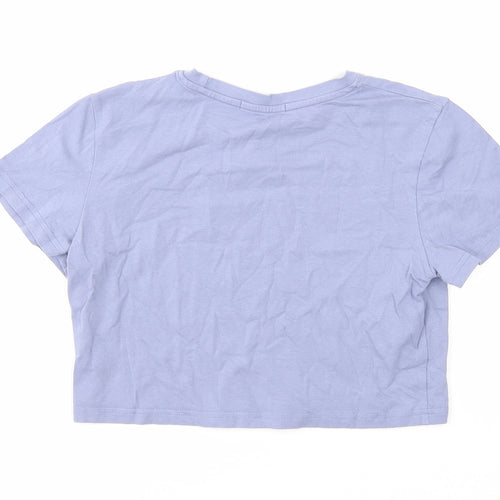 Dazy Womens Blue Cotton Cropped T-Shirt Size S Scoop Neck