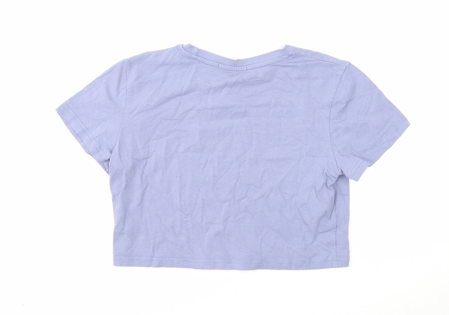 Dazy Womens Blue Cotton Cropped T-Shirt Size S Scoop Neck
