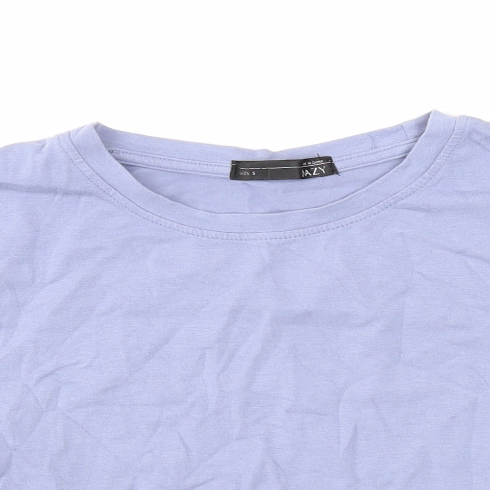 Dazy Womens Blue Cotton Cropped T-Shirt Size S Scoop Neck