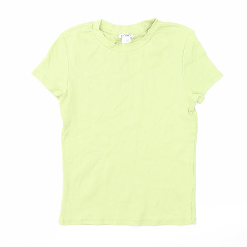 Monkl Womens Green Cotton Basic T-Shirt Size S Round Neck