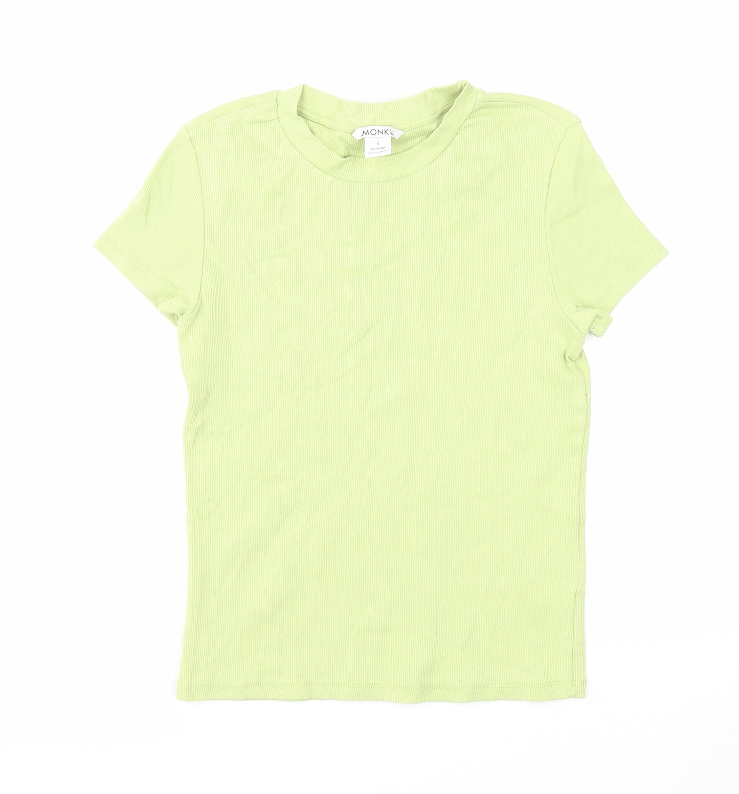 Monkl Womens Green Cotton Basic T-Shirt Size S Round Neck