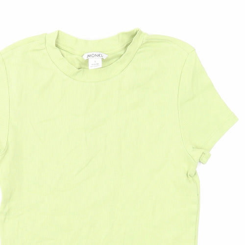 Monkl Womens Green Cotton Basic T-Shirt Size S Round Neck