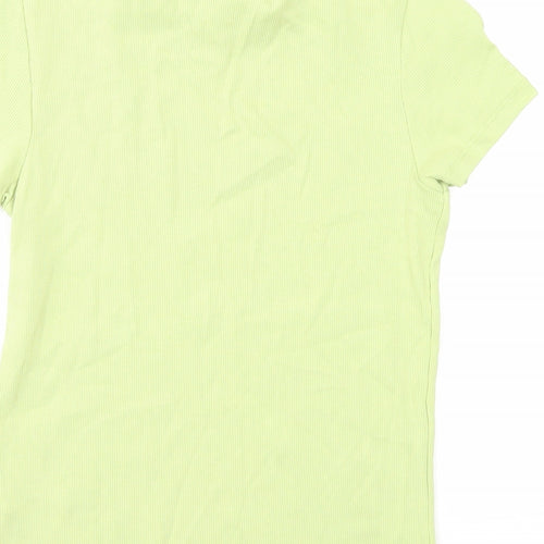 Monkl Womens Green Cotton Basic T-Shirt Size S Round Neck