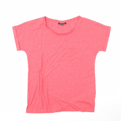 Warehouse Womens Red Polyester Basic T-Shirt Size 8 Round Neck