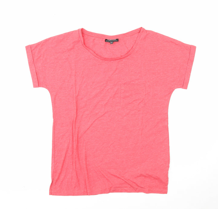 Warehouse Womens Red Polyester Basic T-Shirt Size 8 Round Neck