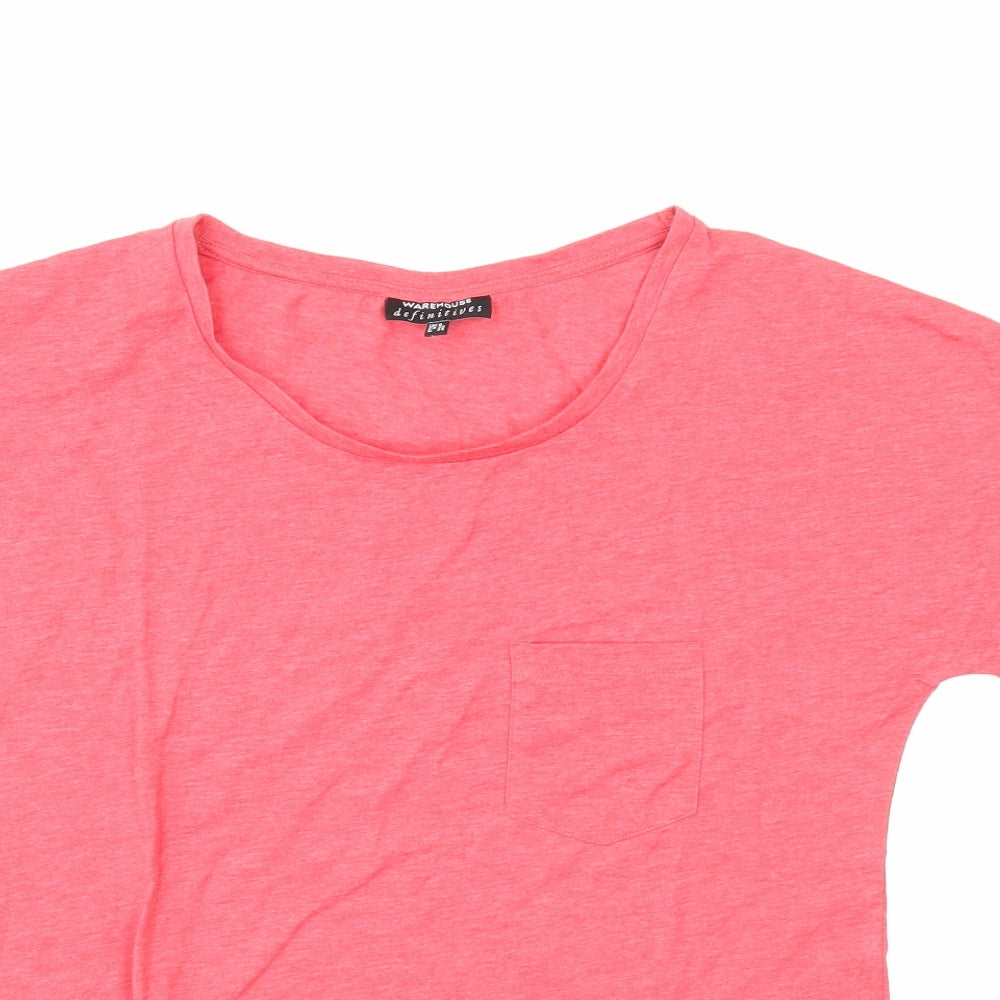 Warehouse Womens Red Polyester Basic T-Shirt Size 8 Round Neck