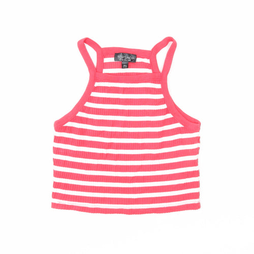 Topshop Womens Red Striped Cotton Basic Tank Size 8 Square Neck