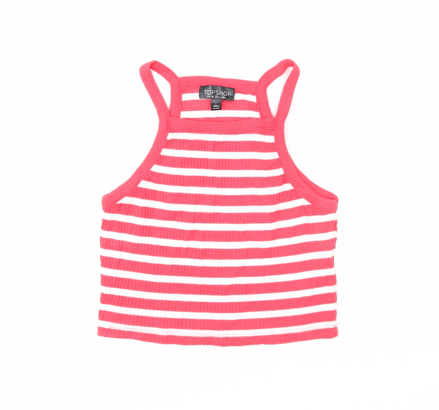 Topshop Womens Red Striped Cotton Basic Tank Size 8 Square Neck