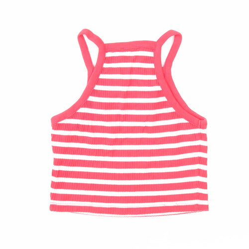 Topshop Womens Red Striped Cotton Basic Tank Size 8 Square Neck