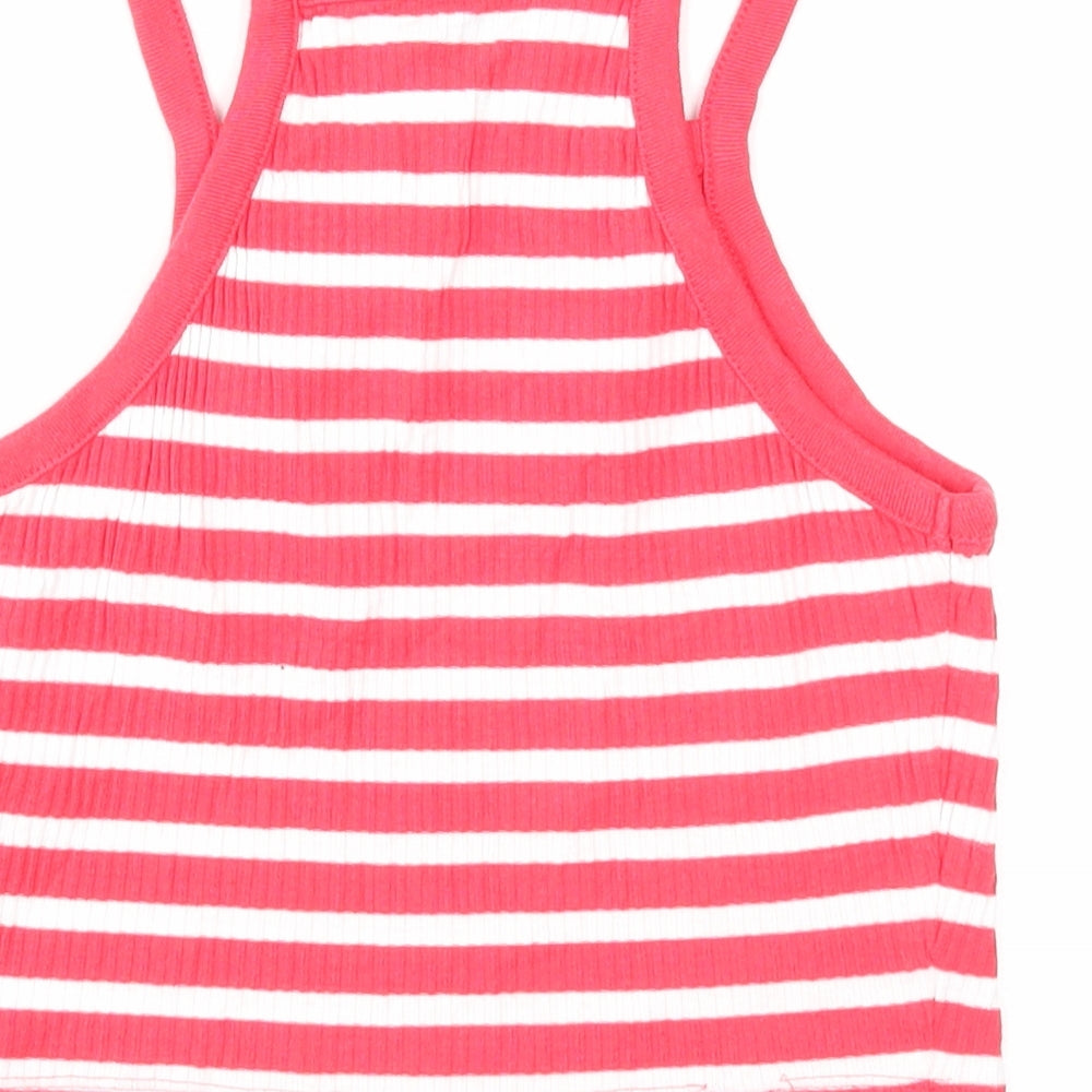 Topshop Womens Red Striped Cotton Basic Tank Size 8 Square Neck