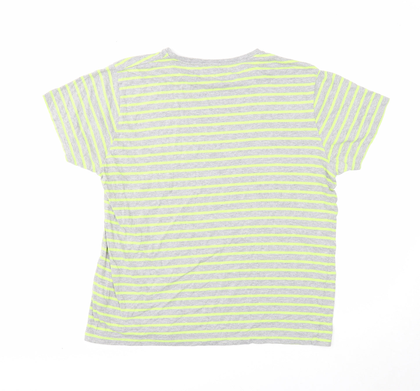 Cedar Wood State Womens Green Striped Cotton Basic T-Shirt Size L Round Neck