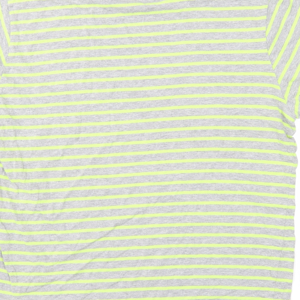 Cedar Wood State Womens Green Striped Cotton Basic T-Shirt Size L Round Neck