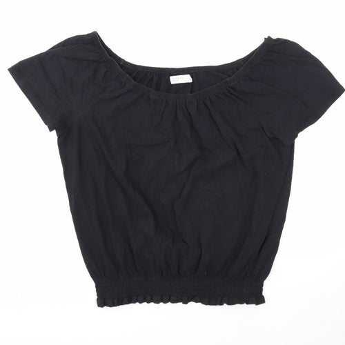 Papaya Womens Black Cotton Basic Blouse Size 16 Boat Neck