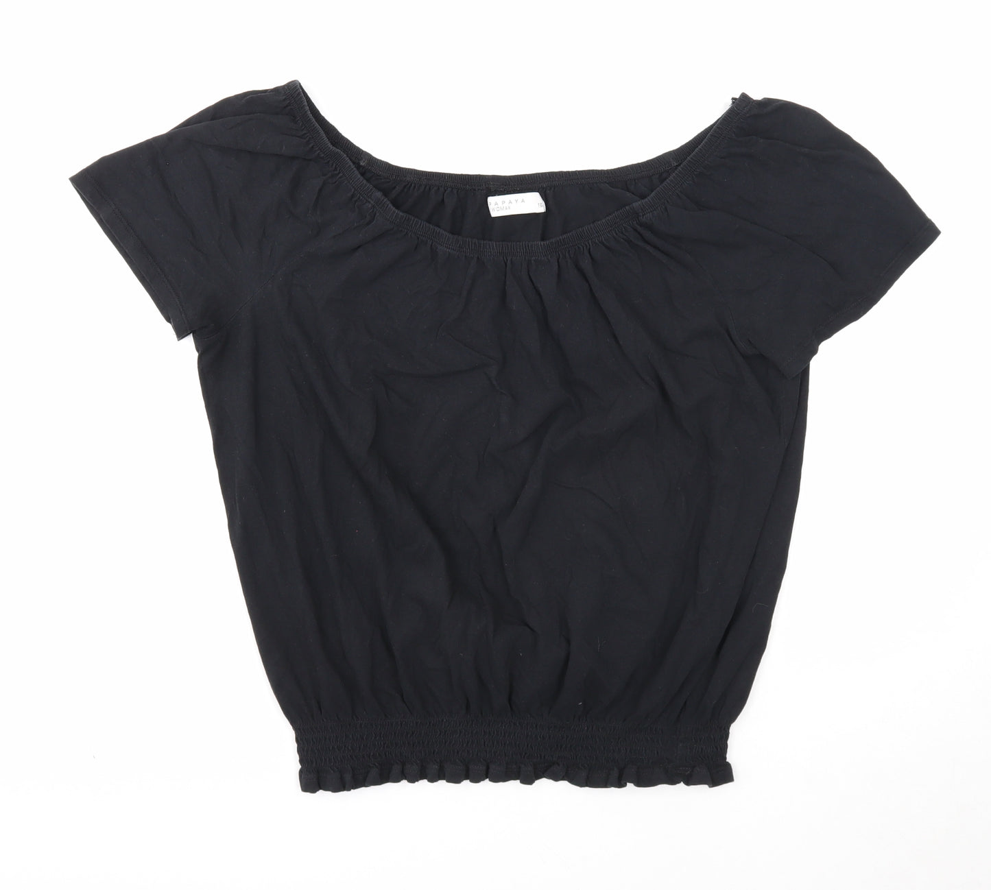 Papaya Womens Black Cotton Basic Blouse Size 16 Boat Neck