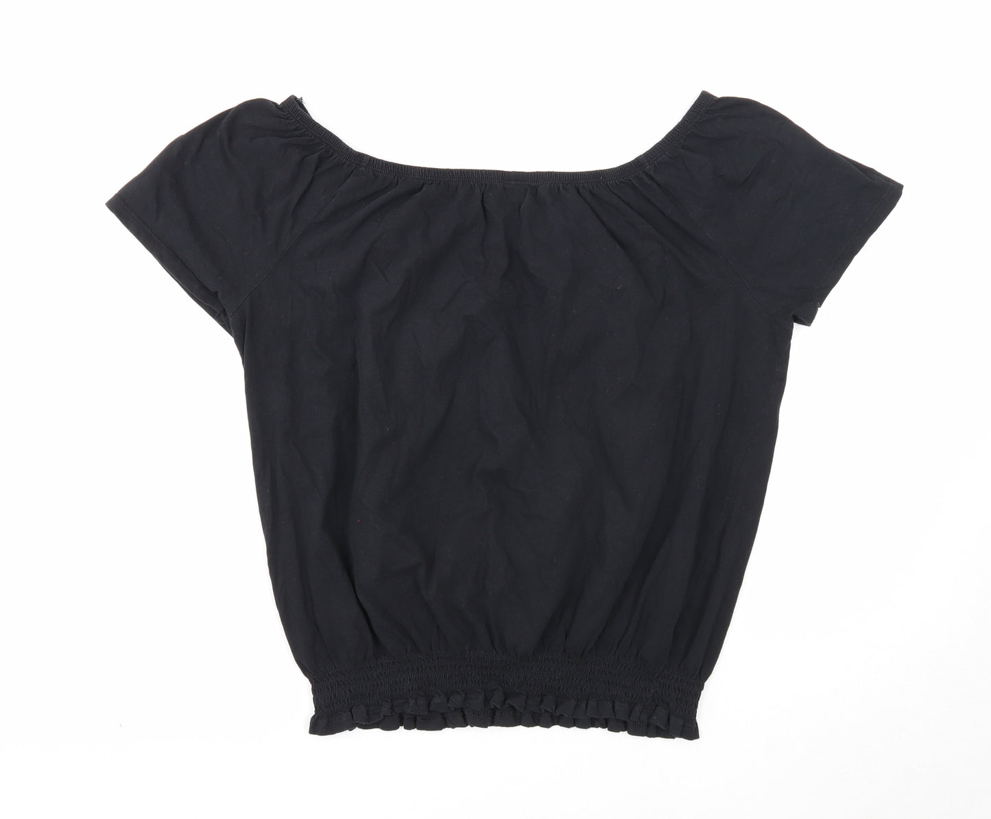 Papaya Womens Black Cotton Basic Blouse Size 16 Boat Neck