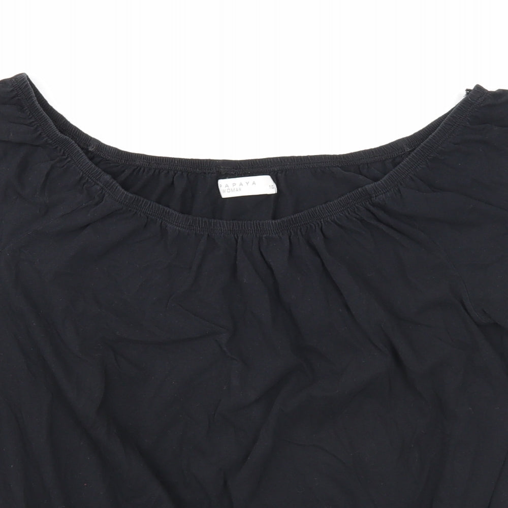 Papaya Womens Black Cotton Basic Blouse Size 16 Boat Neck
