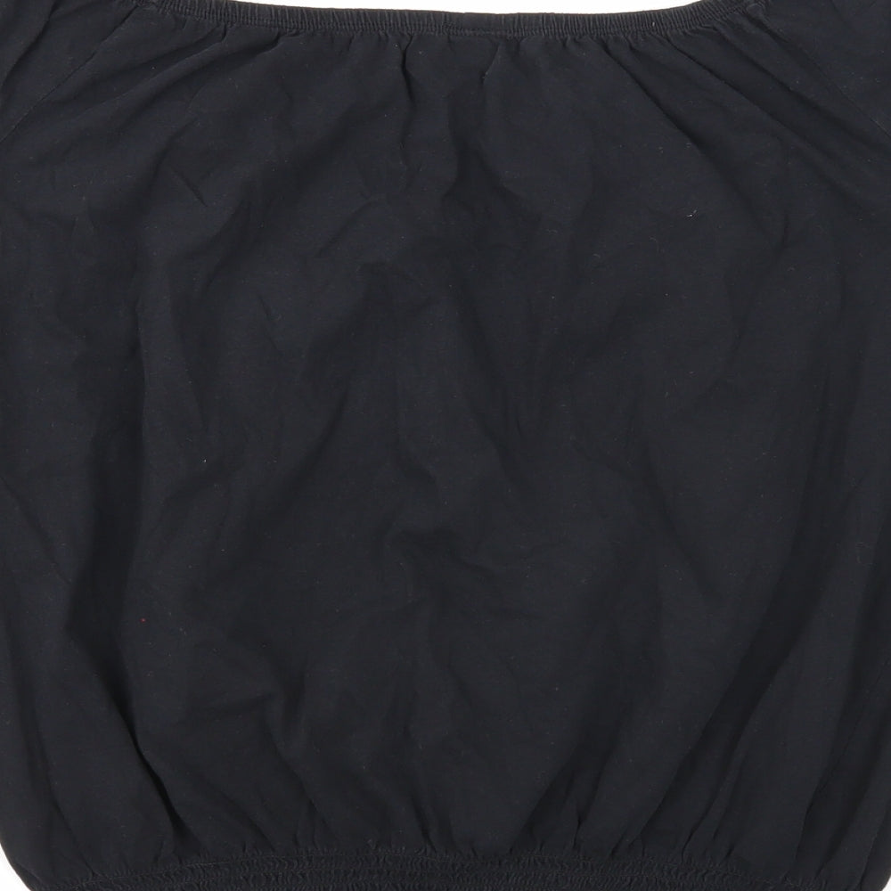 Papaya Womens Black Cotton Basic Blouse Size 16 Boat Neck