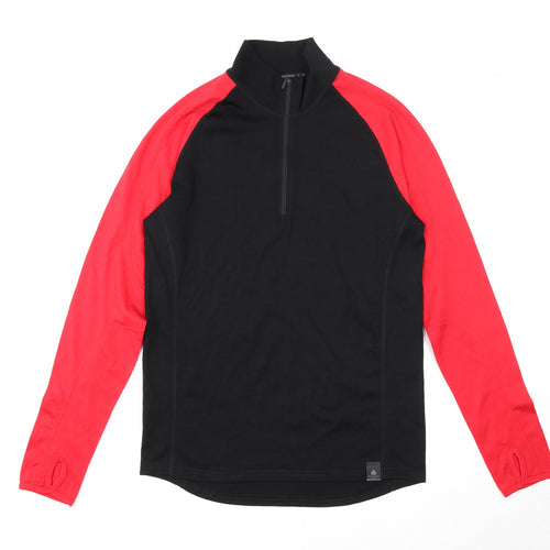 Mountain Warehouse Mens Black Wool Pullover Casual Size L High Neck Zip