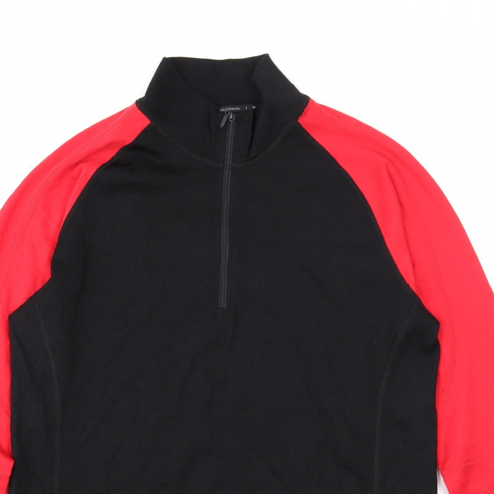 Mountain Warehouse Mens Black Wool Pullover Casual Size L High Neck Zip