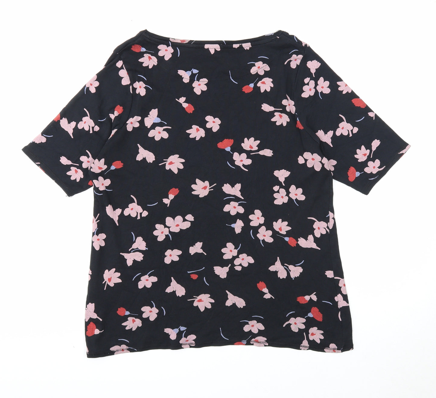 Marks and Spencer Womens Black Floral Cotton Basic T-Shirt Size 18 Boat Neck