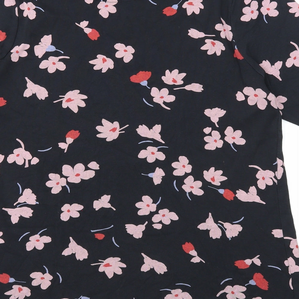 Marks and Spencer Womens Black Floral Cotton Basic T-Shirt Size 18 Boat Neck