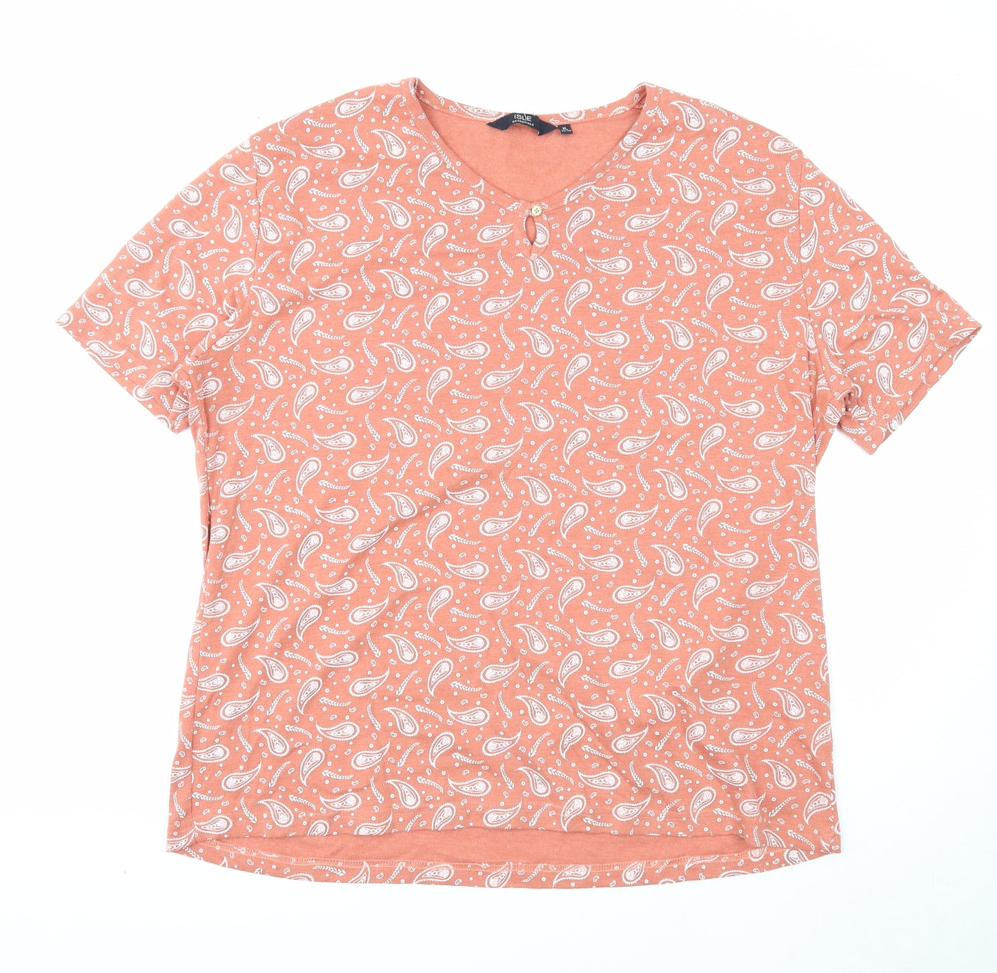 EWM Womens Orange Paisley Cotton Basic T-Shirt Size 22 Round Neck