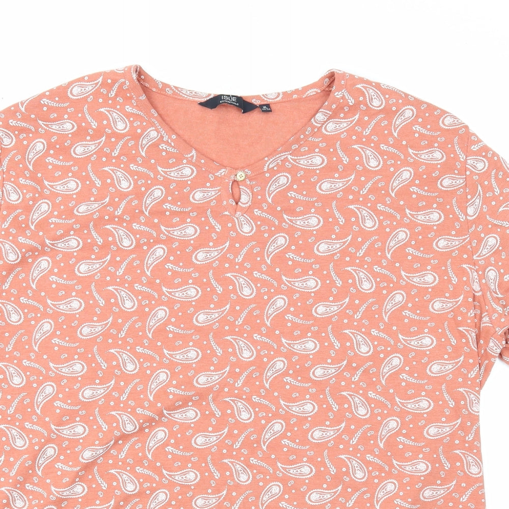 EWM Womens Orange Paisley Cotton Basic T-Shirt Size 22 Round Neck