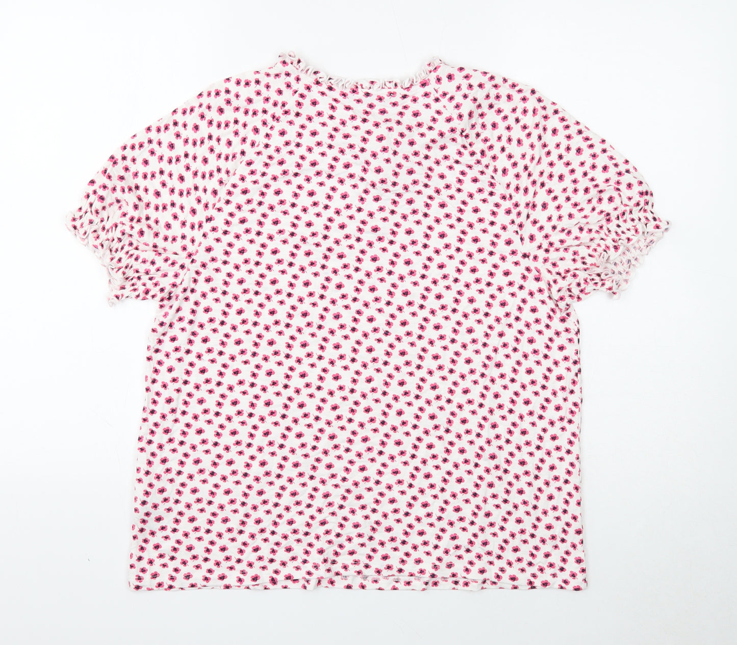 Marks and Spencer Womens White Floral Viscose Basic T-Shirt Size 16 Round Neck