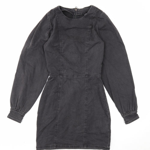 Divided Womens Black Cotton A-Line Size 8 Scoop Neck Zip