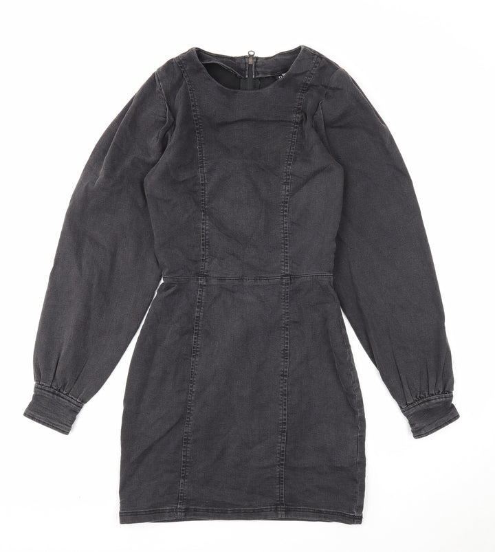 Divided Womens Black Cotton A-Line Size 8 Scoop Neck Zip