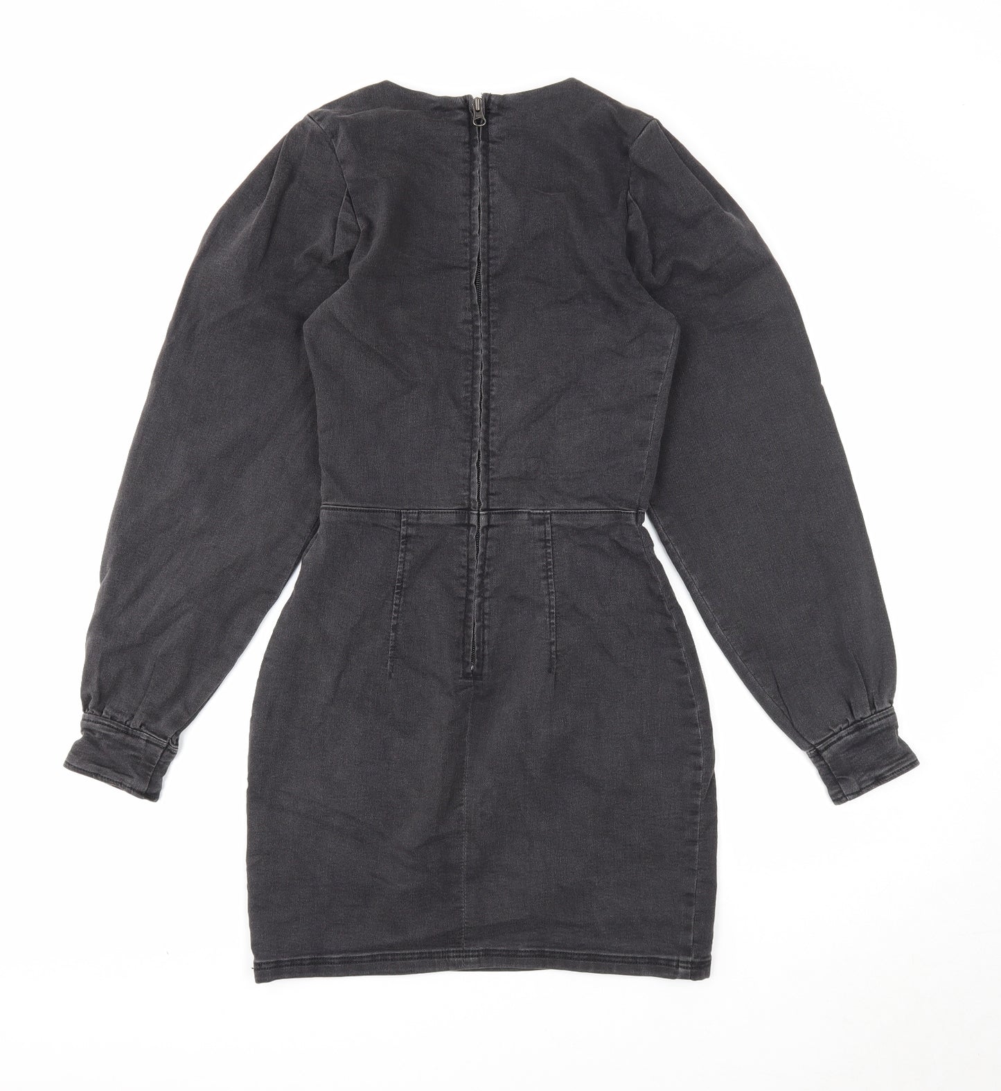 Divided Womens Black Cotton A-Line Size 8 Scoop Neck Zip