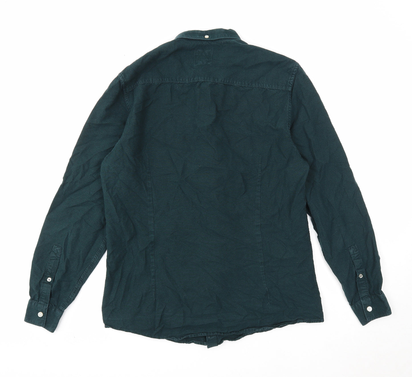 River Island Mens Green Cotton Button-Up Size M Collared Button