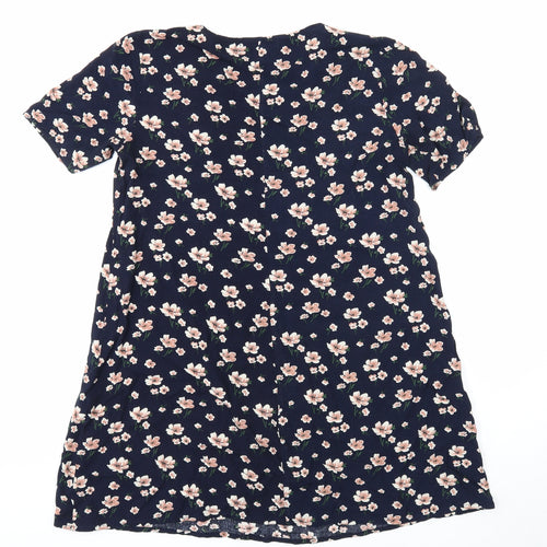 Glamarous Womens Blue Floral Polyester Tunic T-Shirt Size XS Round Neck