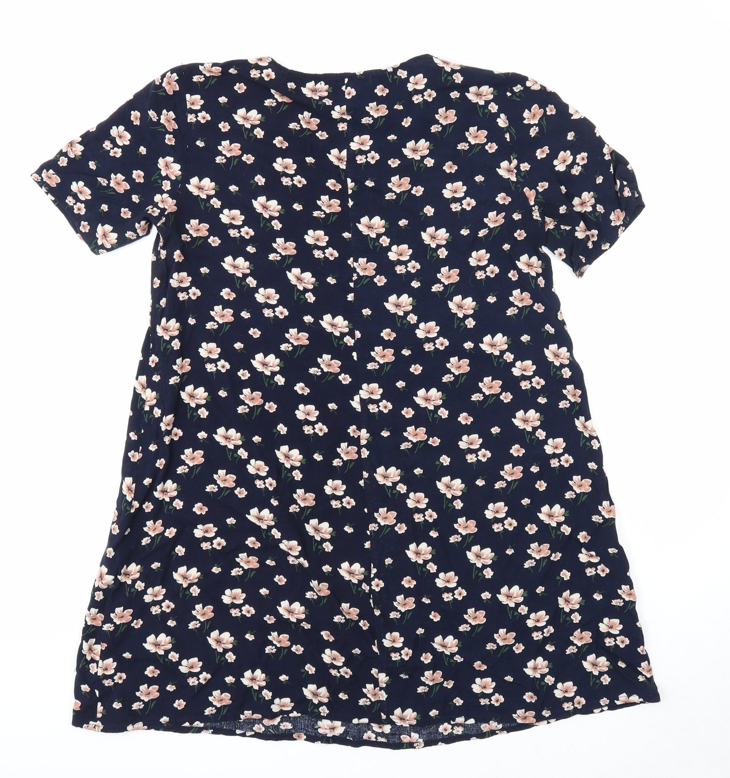 Glamarous Womens Blue Floral Polyester Tunic T-Shirt Size XS Round Neck