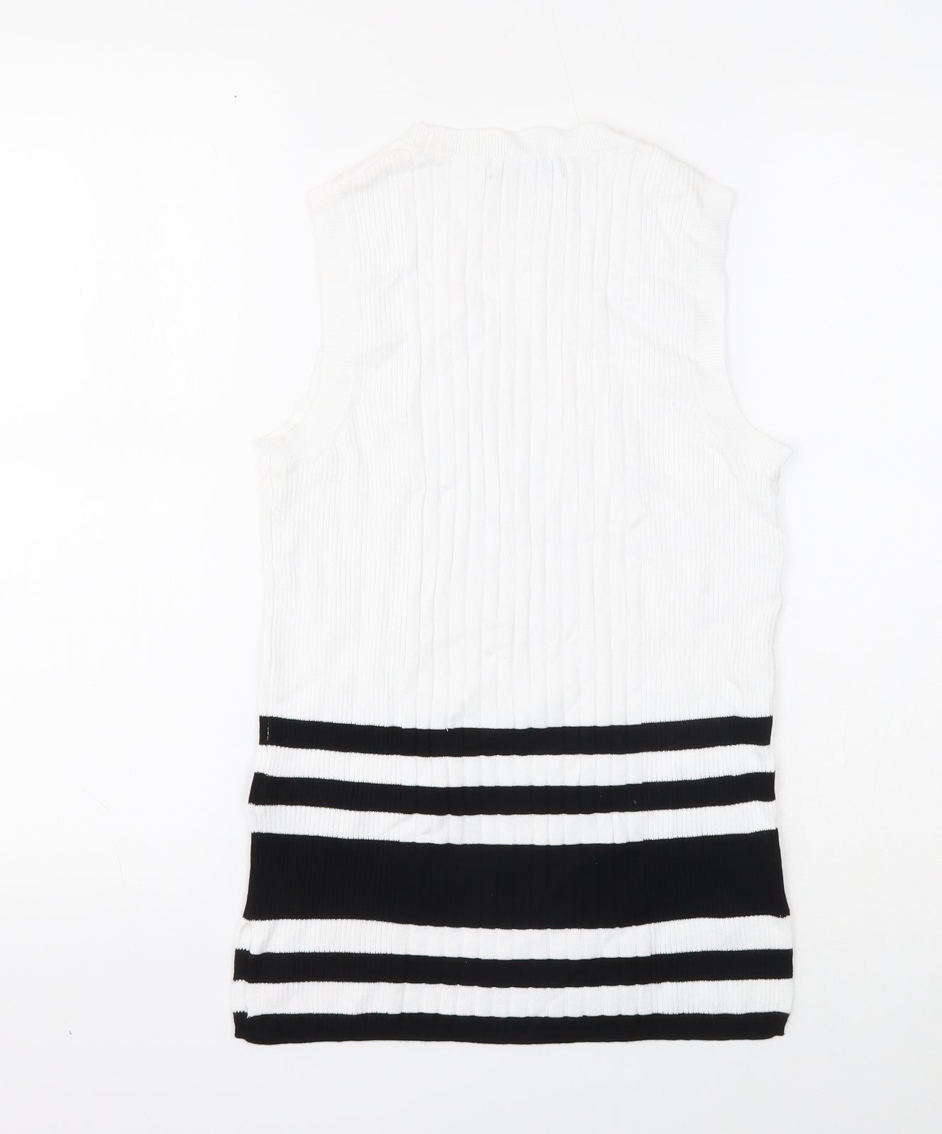 Marks and Spencer Womens White Striped Viscose Basic Tank Size M Scoop Neck - Ribbed