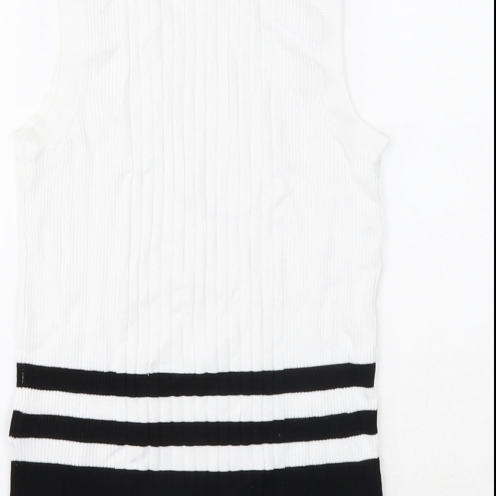 Marks and Spencer Womens White Striped Viscose Basic Tank Size M Scoop Neck - Ribbed