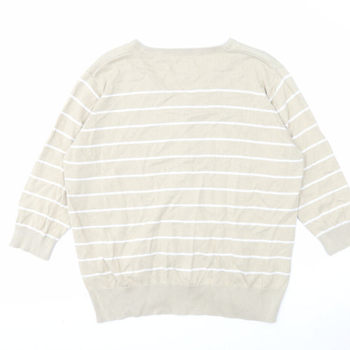 EWM Womens Beige V-Neck Striped Cotton Cardigan Jumper Size XL