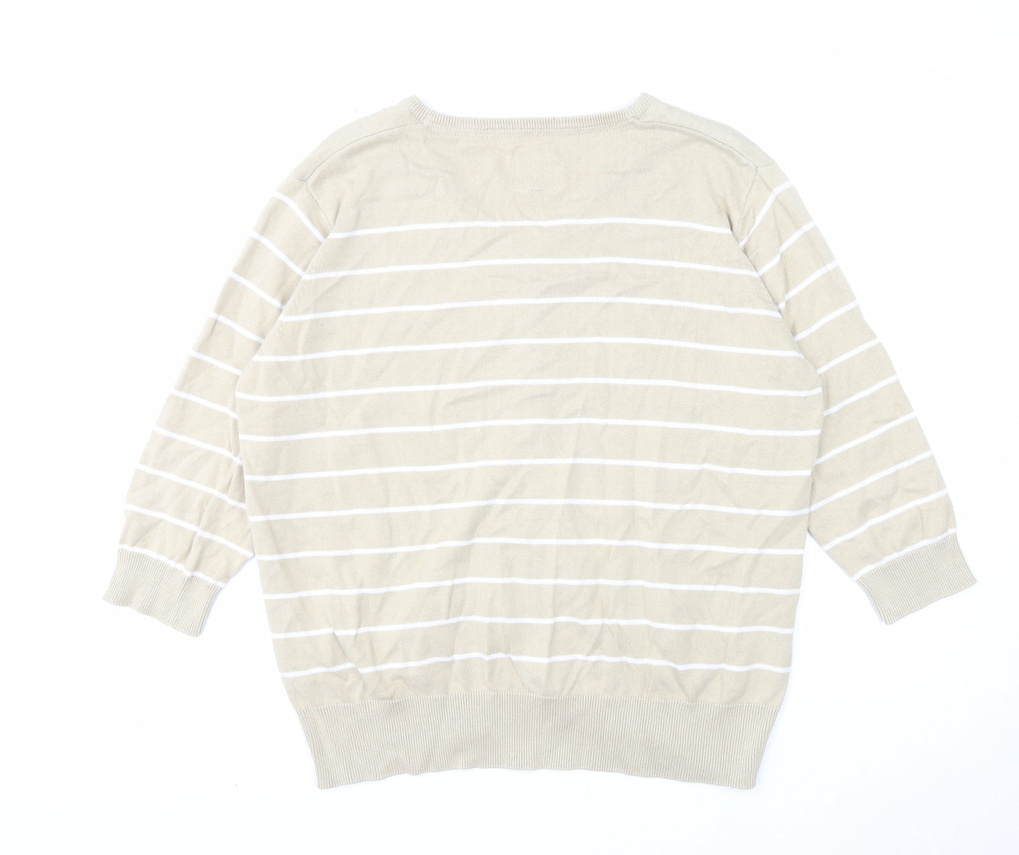 EWM Womens Beige V-Neck Striped Cotton Cardigan Jumper Size XL